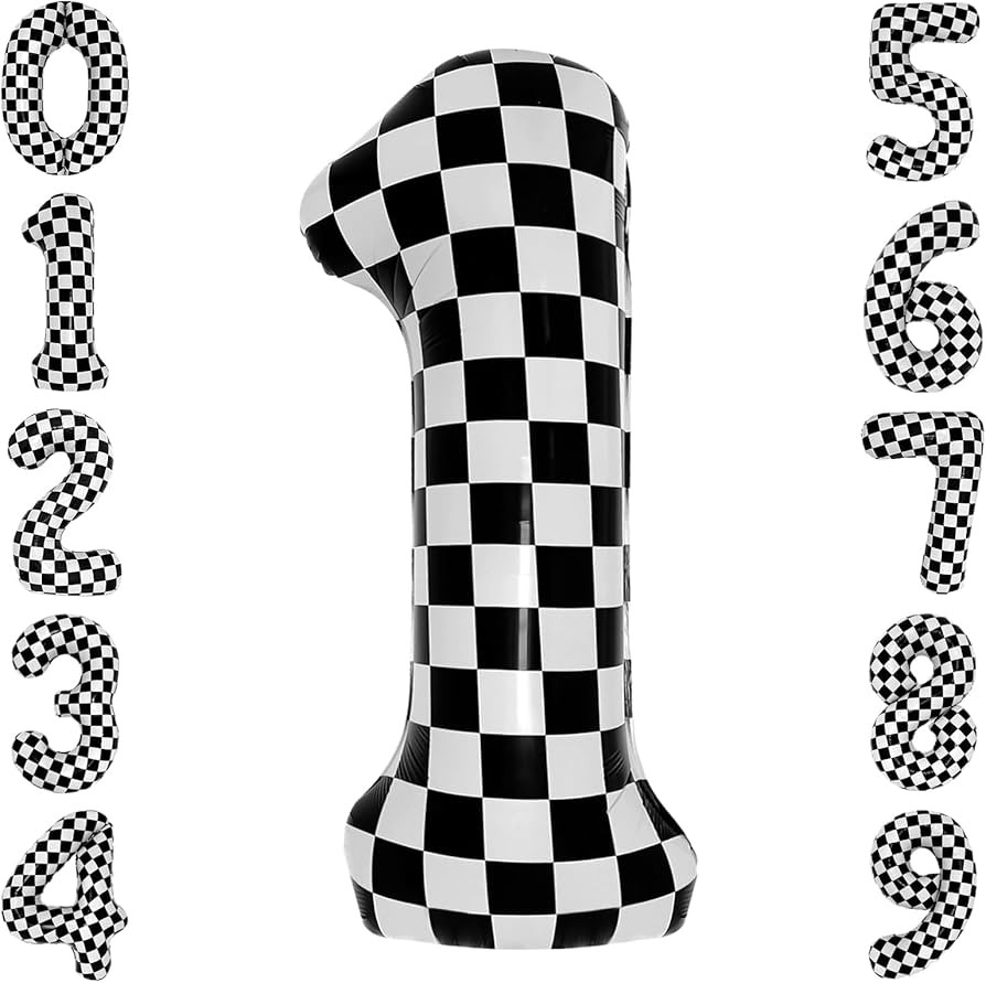 40 Inch Checkered 1 Balloon Large Black and White Number Balloon for Fast One Race Car Birthday P... | Amazon (US)