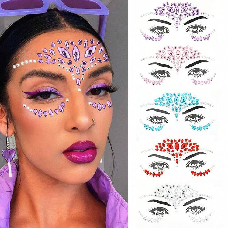 5pcs Diamond Face Jewels Crystal Stickers For Face Makeup Performance Parties, Music Festivals, Oktoberfest And Other Costumes Accessories With Self-Adhesive | SHEIN