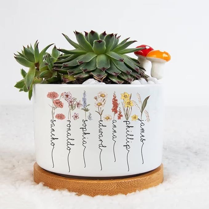 IZI POD Personalized Birth Month Flowers Plant Pot, Custom Birthflower Pot, Grandmas Garden Pot, ... | Amazon (US)