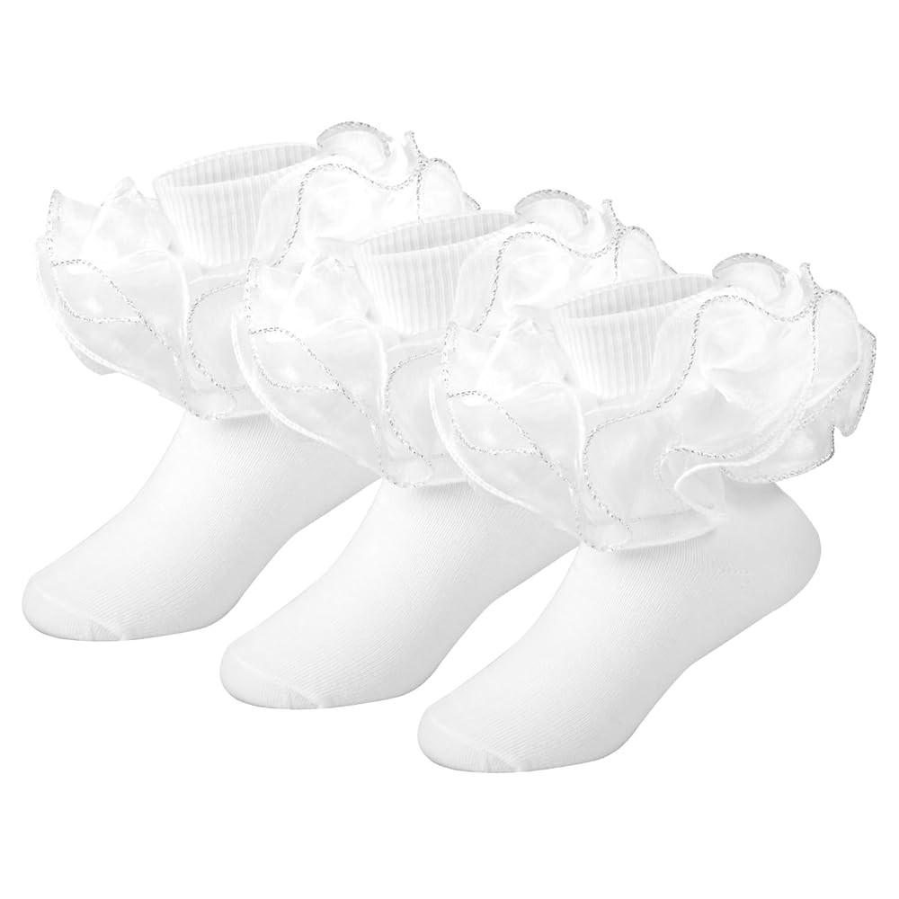 Toddler Girl Ruffle Socks with Big Four-Layer Fluffy Lace Frilly Turn Cuff Dress Baby Girls fancy... | Amazon (US)