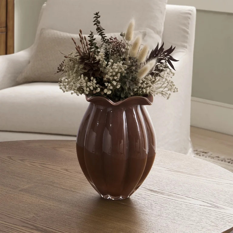 Home Decor Collection 9" Brown Milky Glass Vase | Walmart (US)