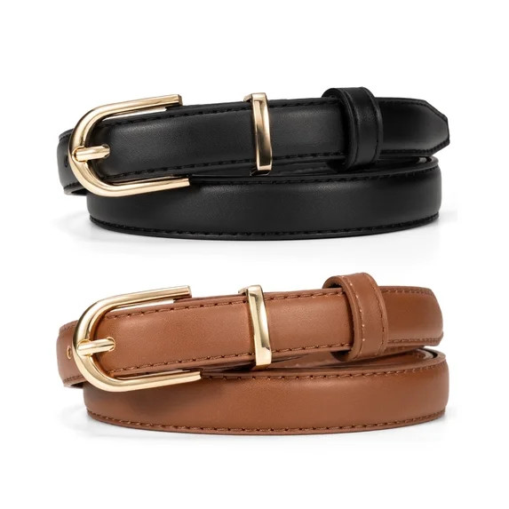 Timarkment 2pcs Belts for Women Leather Womens Belts With Golden Buckle Black Brown Women Belts f... | Walmart (US)