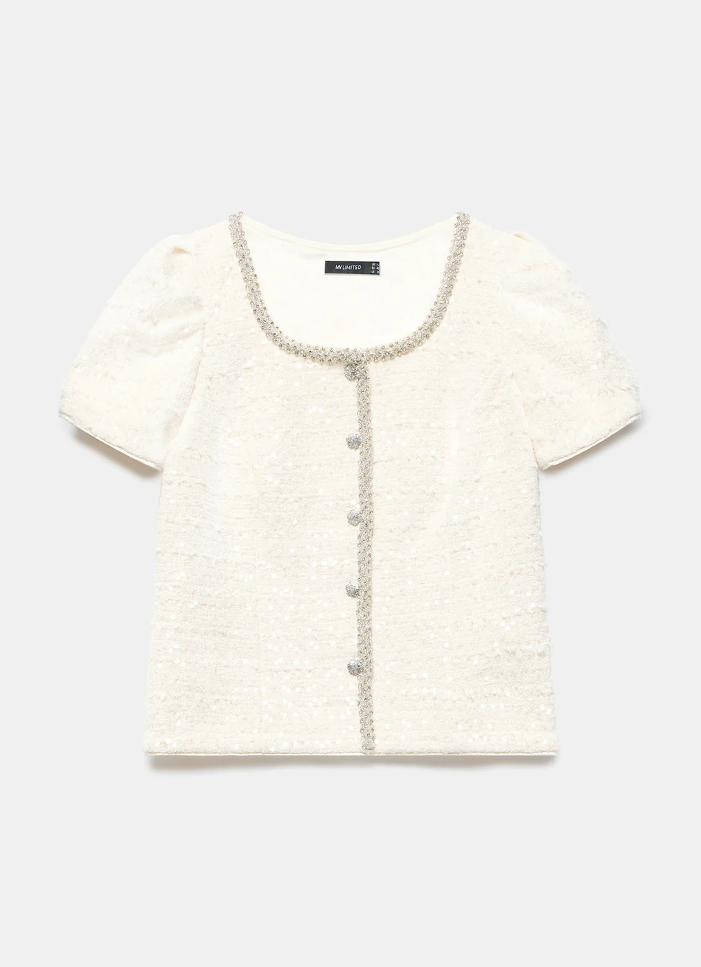 Cream Boucle Diamante Trim Top | Mint Velvet