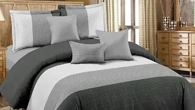 Andency Stripe Comforter Set Full Size (79x90 Inch), 3 Pieces Black White and Gray Patchwork Stri... | Amazon (US)