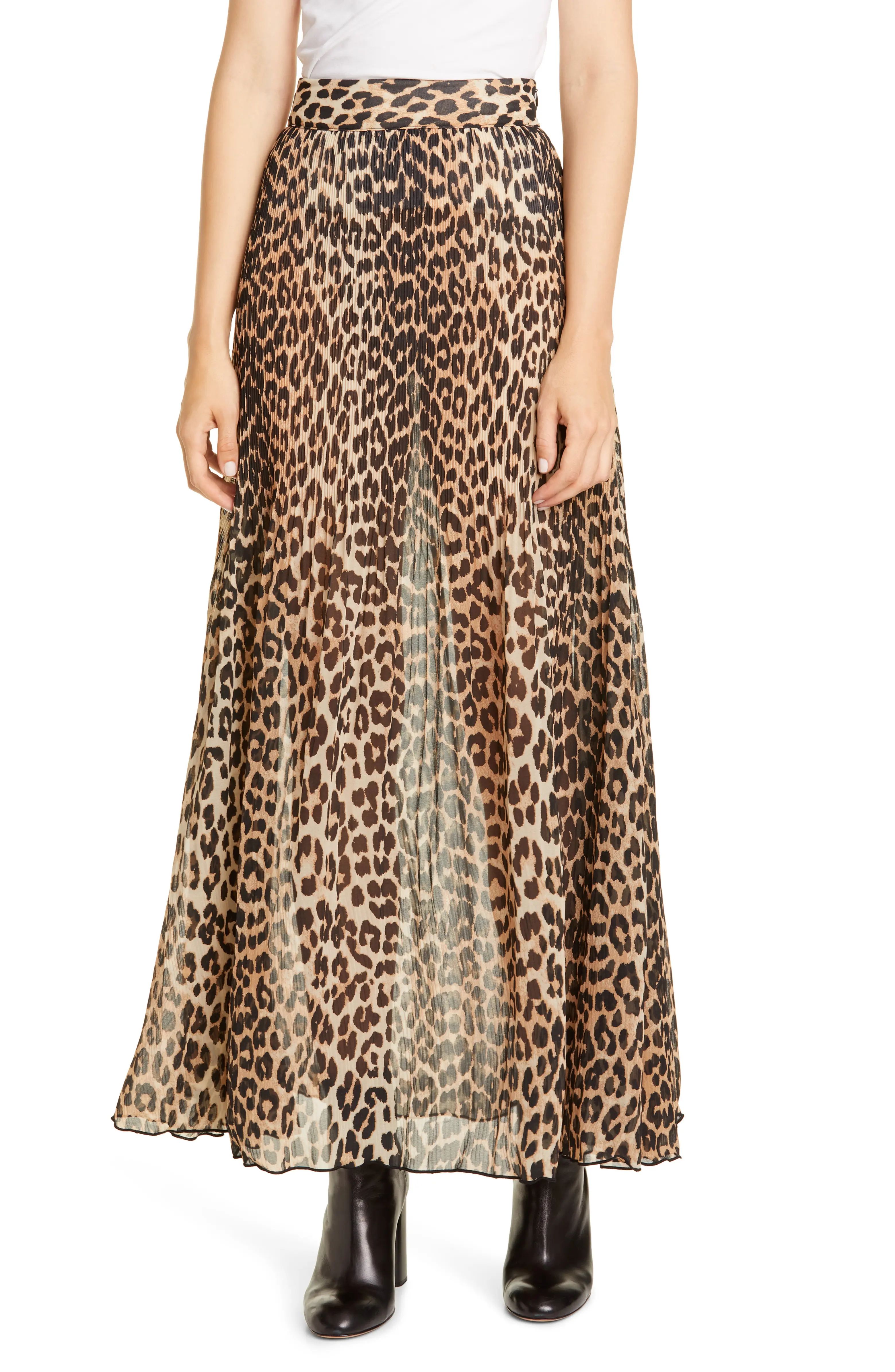 Leopard Print Sheer Pleated Georgette Maxi Skirt | Nordstrom