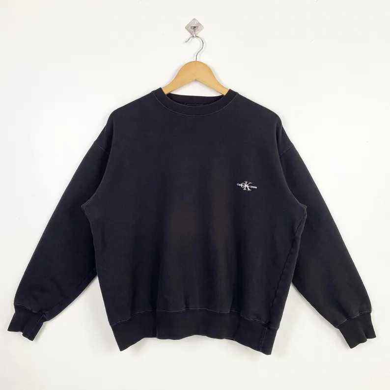 90s Calvin Klein Crewneck Sweatshirt Embroidery Logo Black Color Men\u2019s M - Etsy | Etsy (Global)