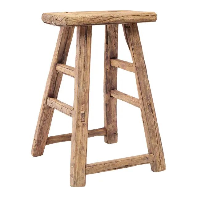 Sturdy Rectangular Old Wooden Stool | Chairish