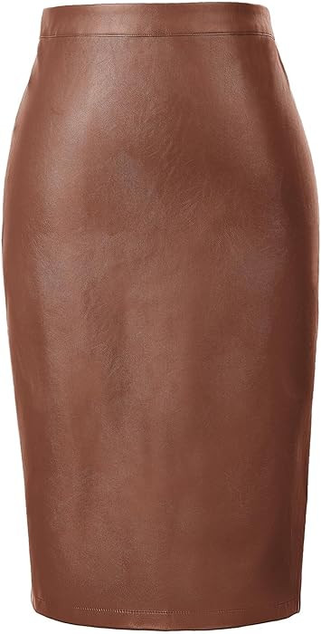 Amazon.com: Belle Poque Leather Skirt for Women,Faux Leather Pencil Midi Skirts,Casual High Waist... | Amazon (US)