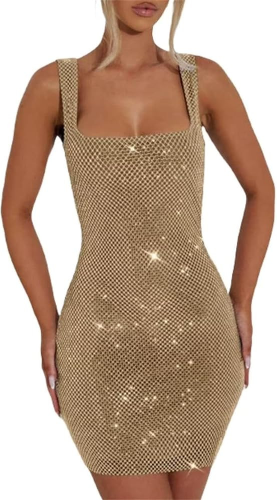 Sparkly Sequin Short Homecoming Dress Square Neck Bodycon Mini Cocktail Party Gown | Amazon (US)