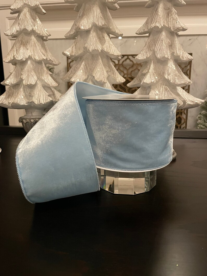 Designer velveteen light blue ribbon. 4”x 10 yards. Wired.* | Etsy (US)