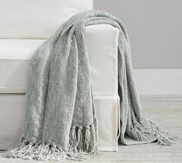 Chenille Hand-Knotted Fringe Throw | Pottery Barn (US)