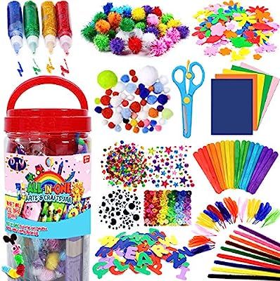 FunzBo Arts and Crafts Supplies for Kids - Craft Art Supply Kit for Toddlers Age 4 5 6 7 8 9 - Al... | Amazon (US)