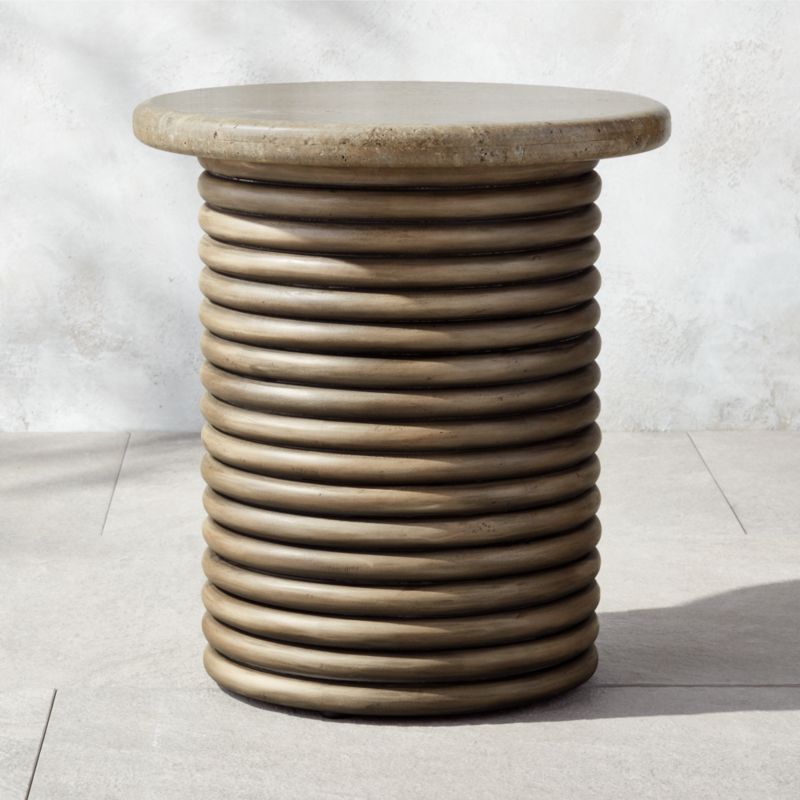 Anillo Travertine Outdoor Patio Side Table + Reviews | CB2 | CB2