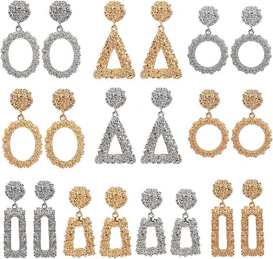 10 Pairs Mixed Wholesale Gold/Silver Raised Design Statement Earrings Punk Style Drop Earrings fo... | Amazon (US)