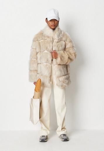 Cream Pelted Faux Fur High Collar Coat | Missguided (US & CA)