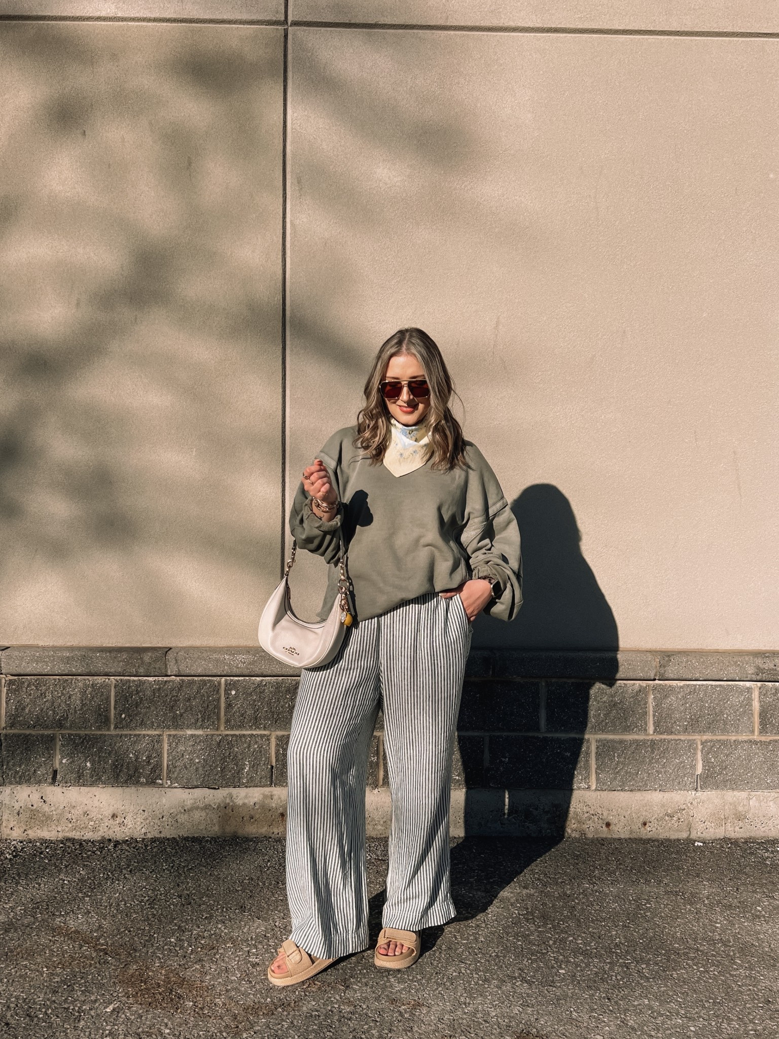 Easy spring outfit! Wearing M in the sage green sweatshirt, it runs big. Linked this year’s version of my striped linen wide leg pants, I wear L tall. Love the butter yellow bandana for a fun pop of color & print! Canadian Old Navy links are under “similar products”

#LTKsale #LTKmidsize #LTKstyletip