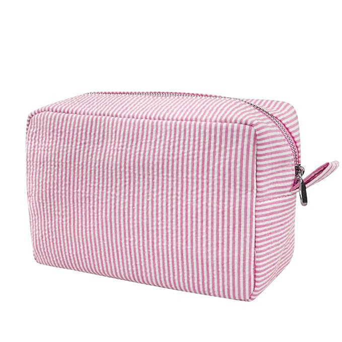 GFU Cosmetic Bag for Women, Large Makeup Bag, Travel Toiletry Stripe Cosmetic Bag, Seersucker Wom... | Amazon (US)