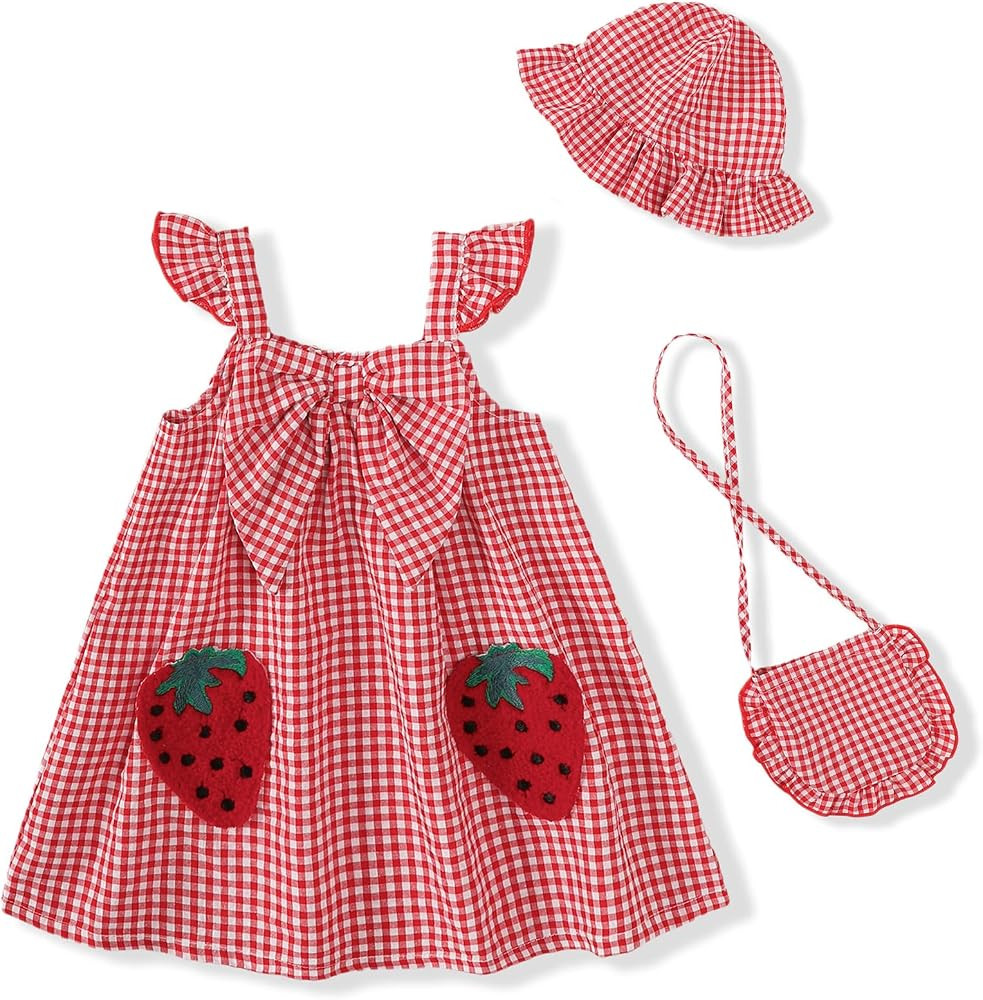 Renotemy Infant Baby Girl Dresses Summer Outfits Casual Cotton Linen Sundress with Hat Toddler Cl... | Amazon (US)