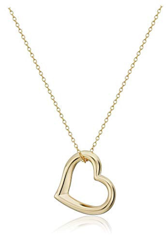 Amazon Essentials Women's Yellow 18K Gold Plated Sterling Silver Open Heart Pendant Necklace, 18 | Amazon (US)