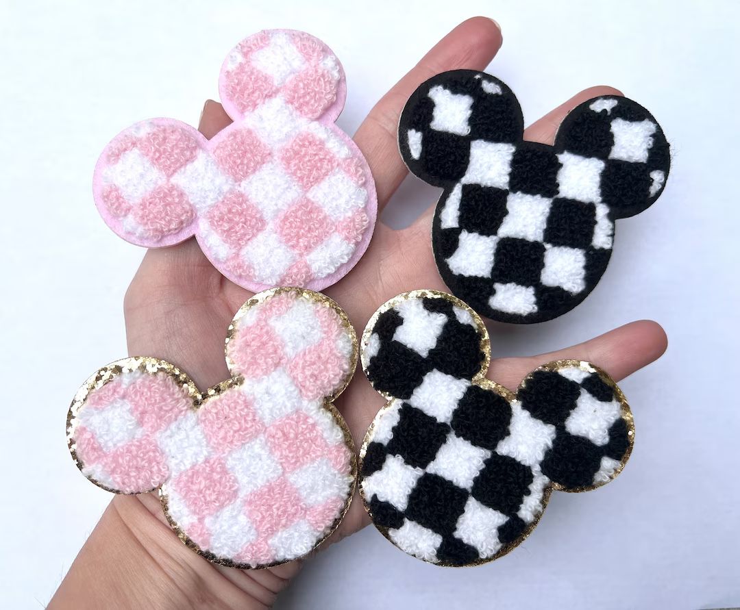 3” Checkered Mickey Mouse Silhouette Patches IRON on 3M ADHESIVE Chenille Patch DIY | Etsy (US)