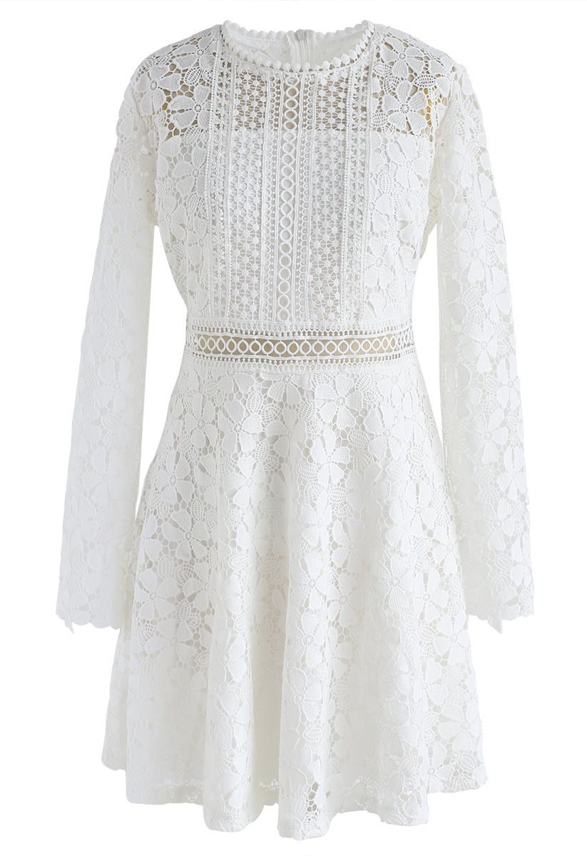 Garden Party Floral Crochet Dress in White | Chicwish