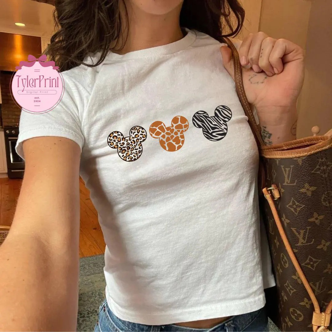 Mickey Mouse Disney Baby Tee Crop Top, Leopard Cropped Tee, Disney Animal Kingdom T-shirts 2025 F... | Etsy (US)