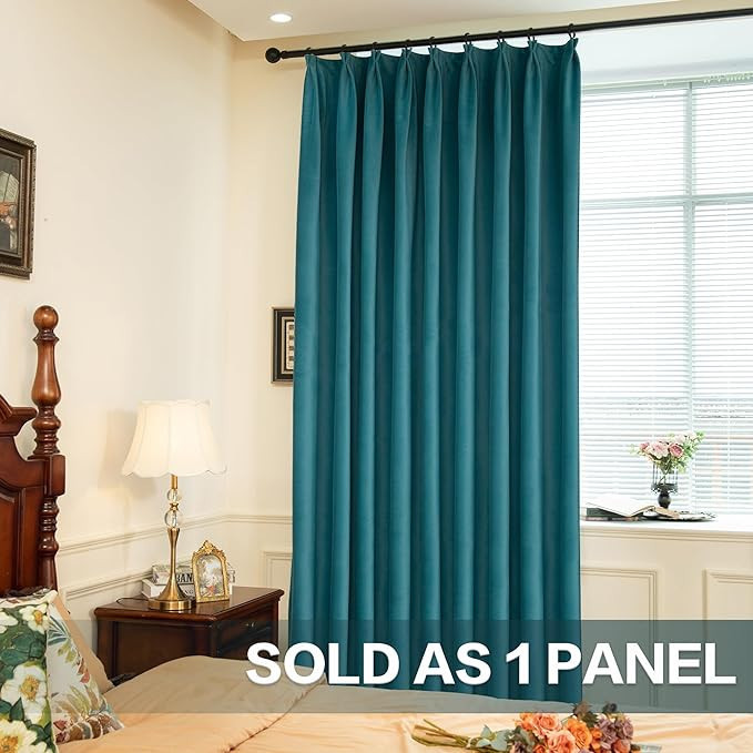 MUMFAS Velvet Pinch Pleat Solid Thermal Insulated 85% Blackout Patio Door Curtain Panel Drape for... | Amazon (US)