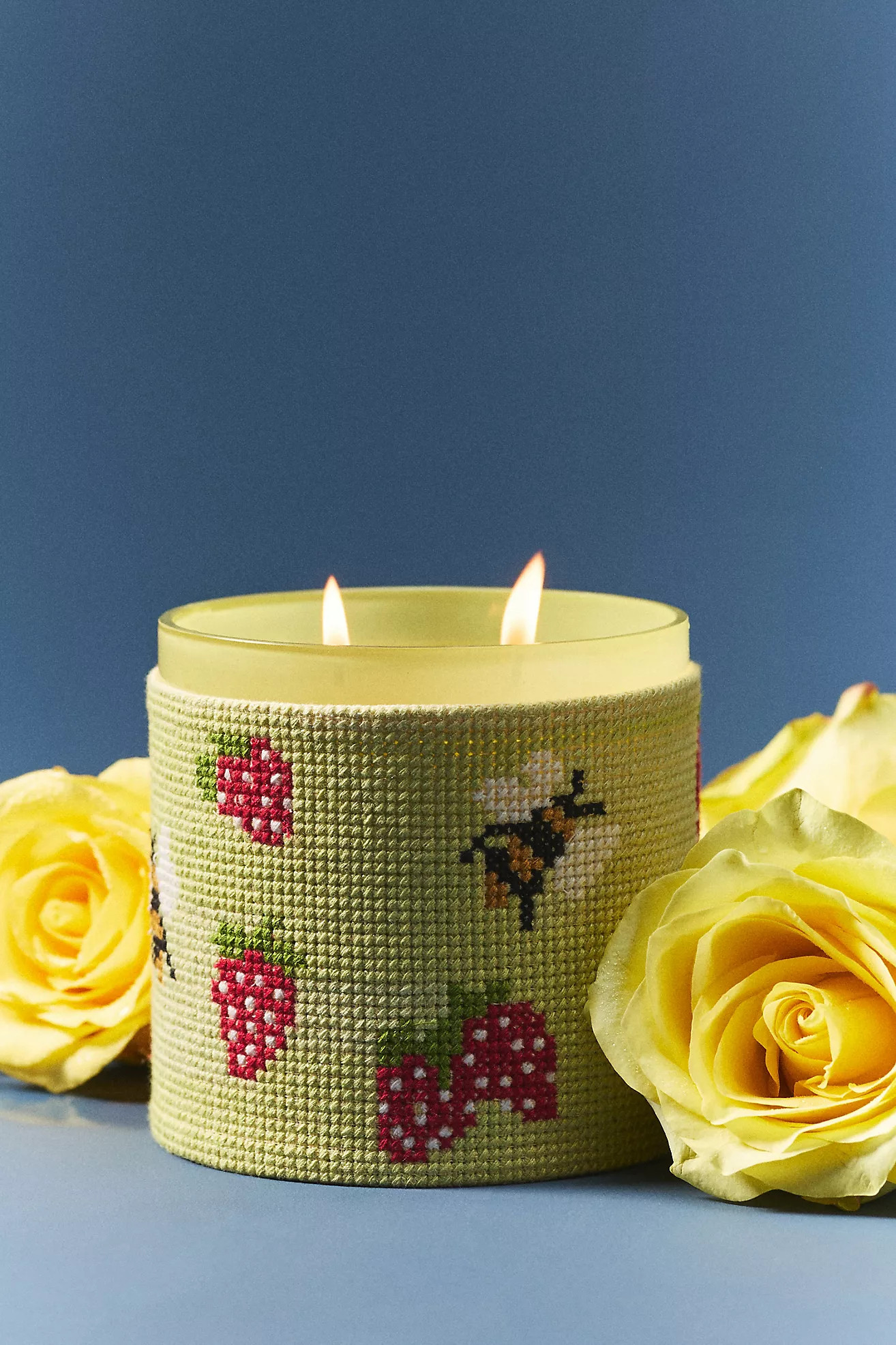 Needlepoint Wrapped Floral Rose & Oud Glass Candle | Anthropologie (UK)