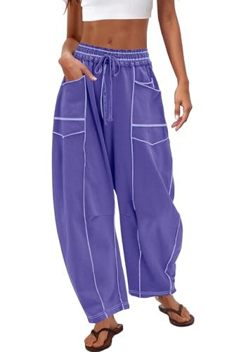 Nirovien Womens Barrel Sweatpants High Waisted Wide Leg Sweatpants Drawstring Lounge Baggy Pants Barrel Sweats(Purple Blue,M) | Amazon (US)
