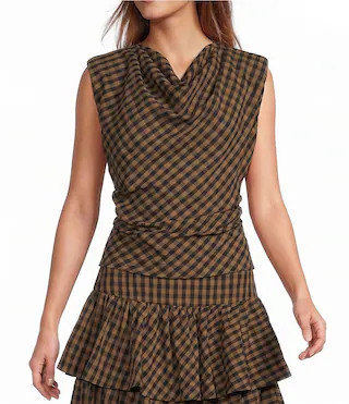 Antonio Melani Sutton Gingham Cowl Neckline Cap Sleeve Blouse -  8 | Dillard's