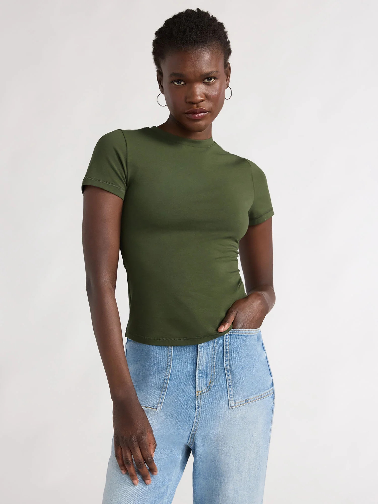 Scoop Women's Stretch Cotton Fitted Baby Tee with Short Sleeves, Sizes XS-XXL - Walmart.com | Walmart (US)