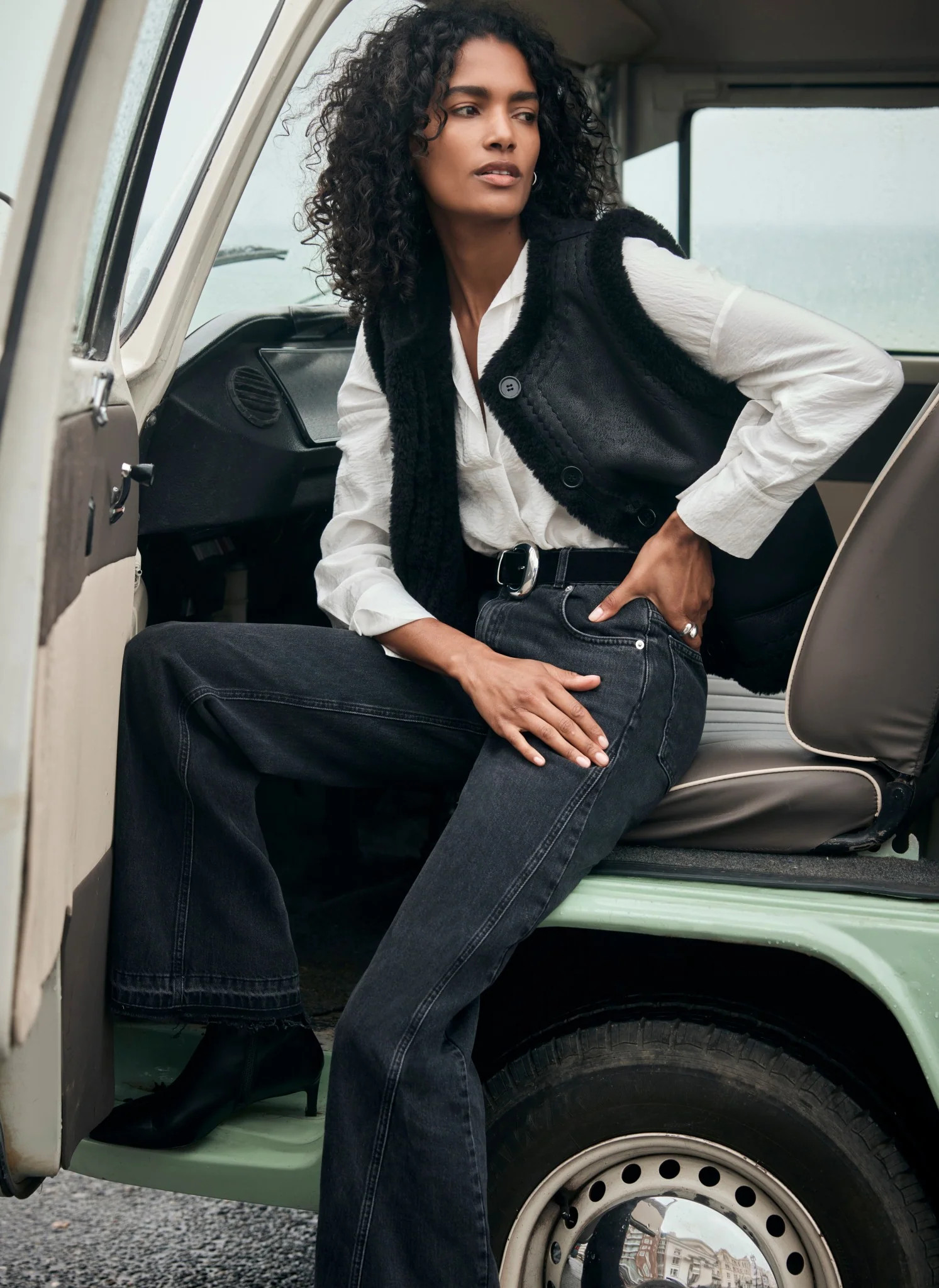 Black Embroidered Reversible Borg Gilet | Mint Velvet