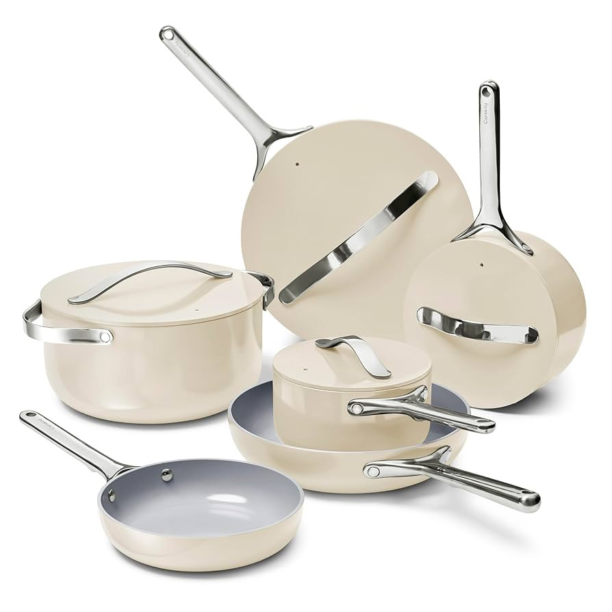 Caraway Deluxe Nonstick Ceramic Cookware Set (16 Piece) Pots, Frying Pans, Lids and Kitchen Stora... | Amazon (US)