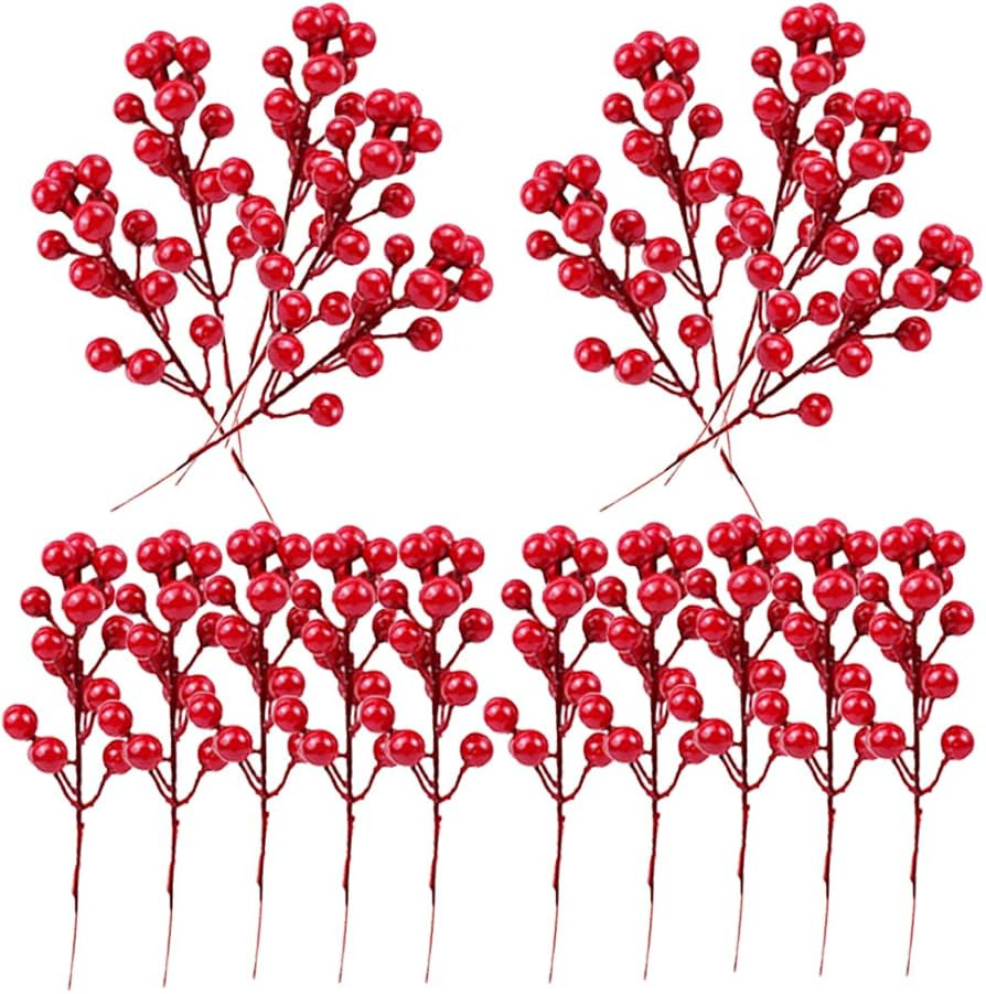 20 Pack Fake Red Berry Stems,Artificial Red Berry,7.8 Inch Red Berries for Christmas Tree Decorat... | Amazon (US)