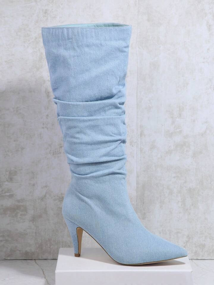 Pointy Toe Ruched Stiletto Heel Boots | SHEIN
