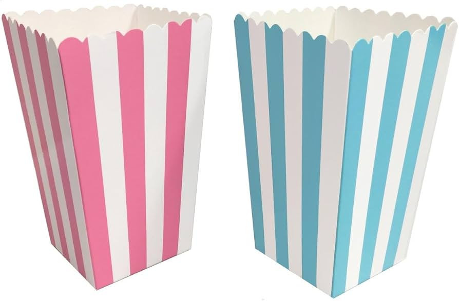 Gender Reveal Paper Popcorn Boxes - Blue Pink White - Stripe Pattern - 24 Pack | Amazon (US)
