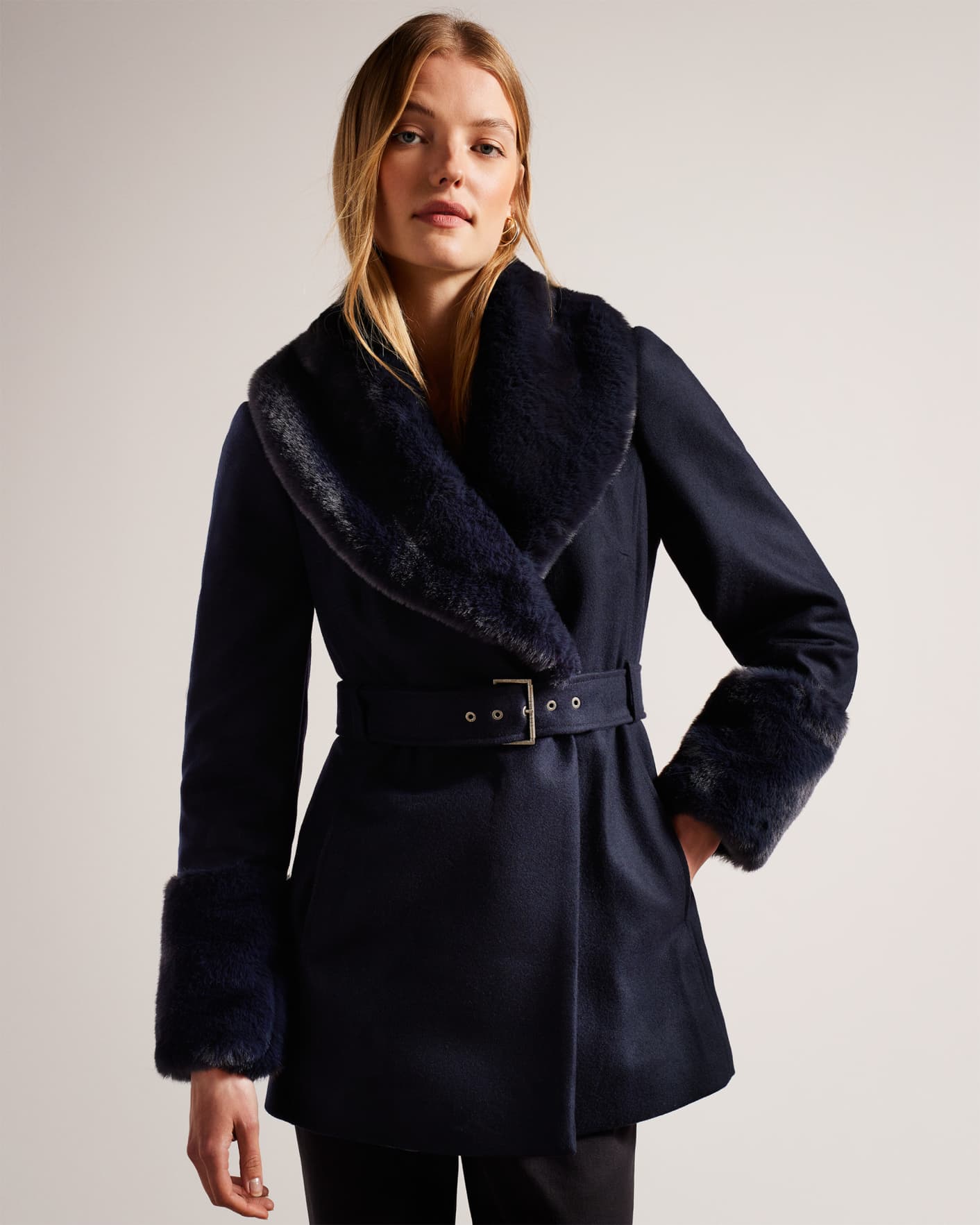 Belted Coat With Faux Fur Collar and Cuffs | Ted Baker (US)