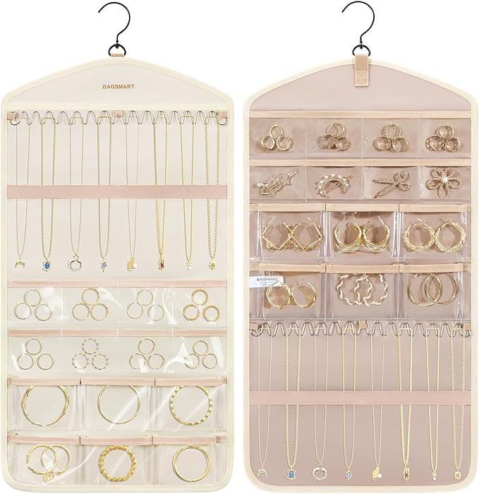 BAGSMART Hanging Jewelry Organizer with Hanger Metal Hooks Double-Sided Jewelry Holder for Organi... | Amazon (US)