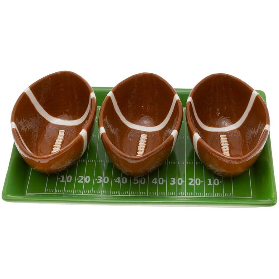 Boston International Serving Tray Football Party Ceramic Condiment Server Platter with Three Bowl... | Amazon (US)