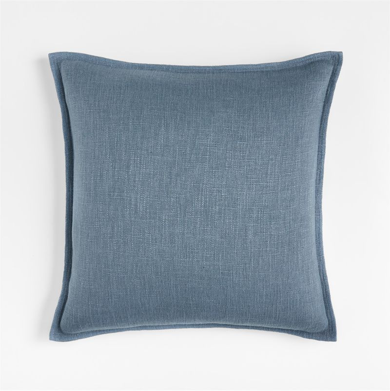 Blue 20"x20" Square Laundered Linen Decorative Throw Pillow Cover + Reviews | Crate & Barrel | Crate & Barrel