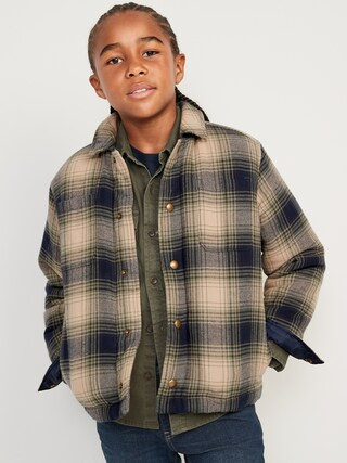 Gender-Neutral Cozy Plaid Flannel Sherpa-Lined Shacket for Kids | Old Navy (CA)
