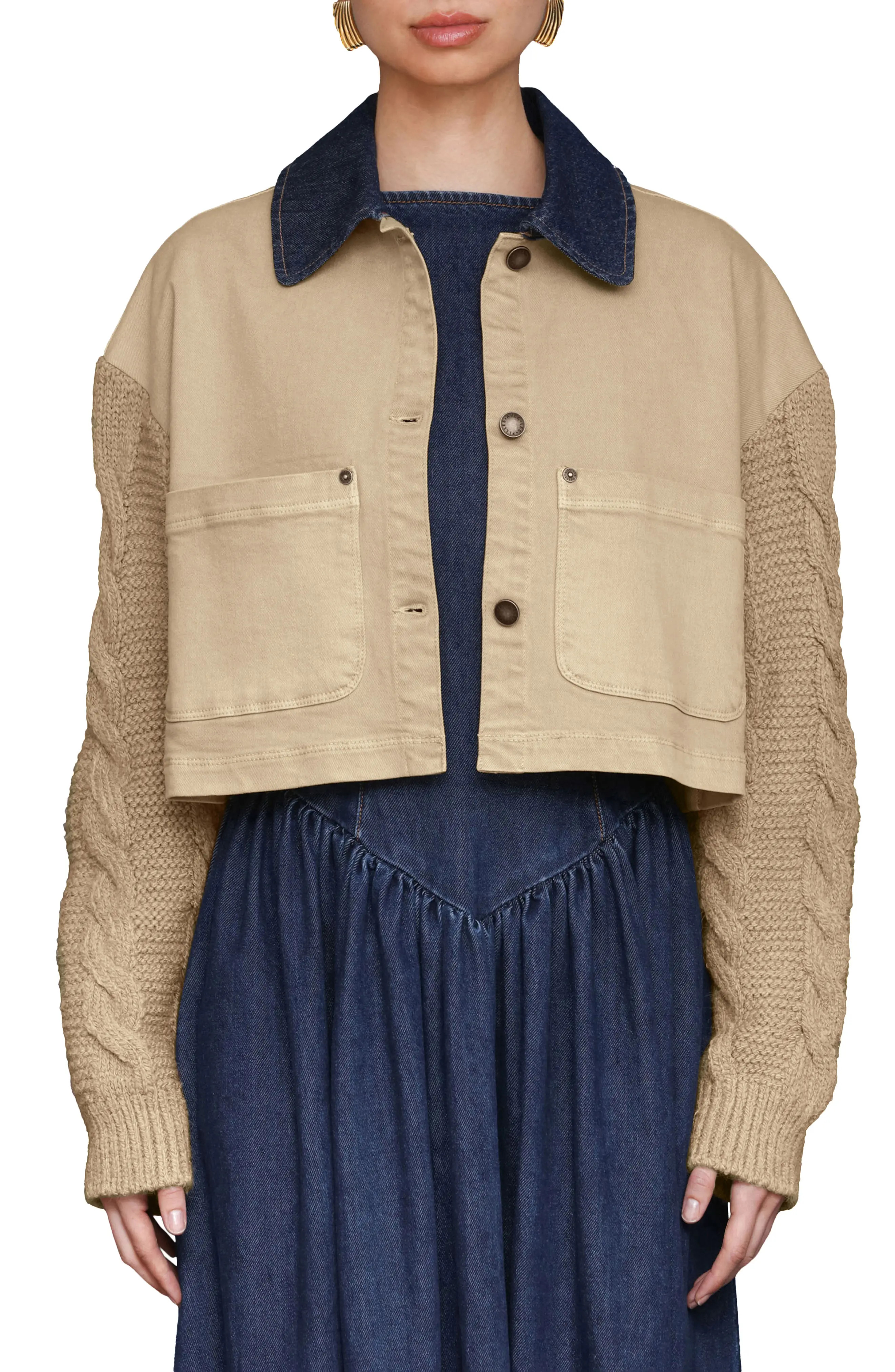 Avec Les Filles Knit Sleeve Crop Chore Jacket (Women) | Nordstromrack | Nordstrom Rack