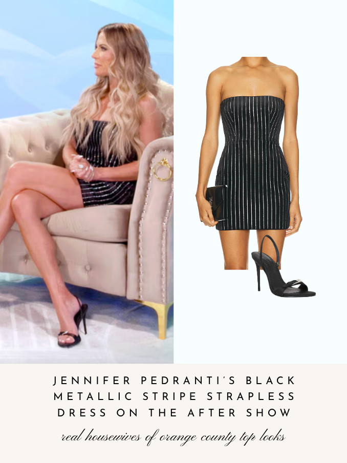 Jennifer Pedranti's Black Metallic Stripe Strapless Mini Dress 

 