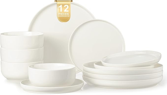 EWFEN Plates and Bowls Sets, 12 Pieces Ceramic Dinnerware Set for 4, Stoneware Dishware Dishes Se... | Amazon (US)
