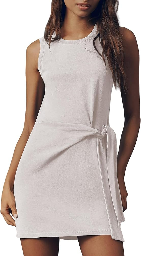 Womens Sleeveless Mini Dress Casual Side Tie Waist Tank Dresses Bodycon Ruched Summer Beach Sundr... | Amazon (US)
