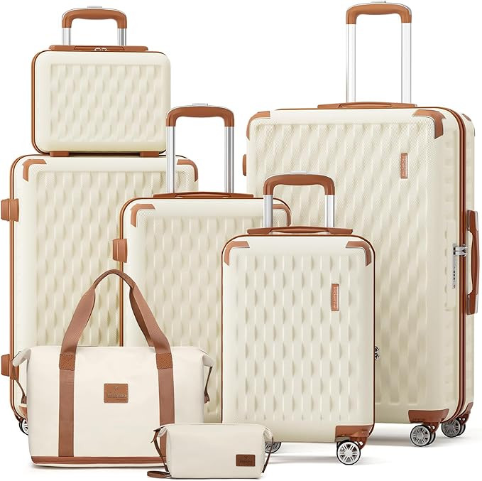 Melalenia Luggage Sets 7 Piece Hard Shell Carry on Suitcase with Spinner Wheels and TSA Lock, Lig... | Amazon (US)