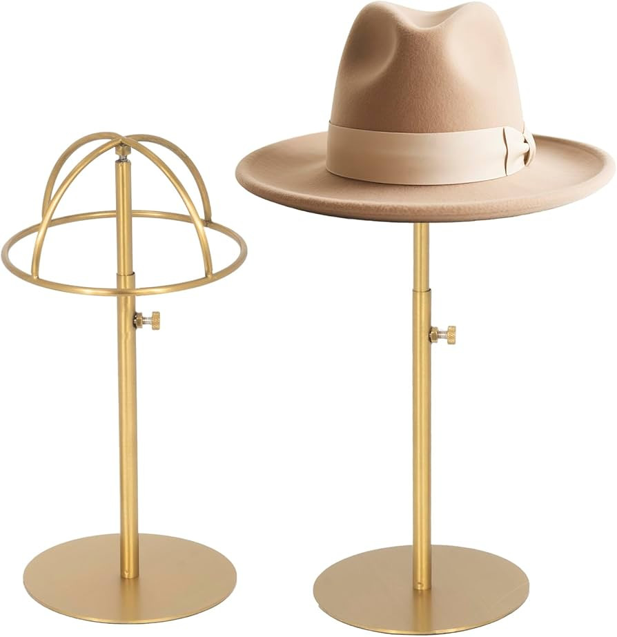 Hat Display Stand 2PCS Stainless Steel Brushed Nickel Titanium Hat Stand Metal Golden Adjustable ... | Amazon (US)