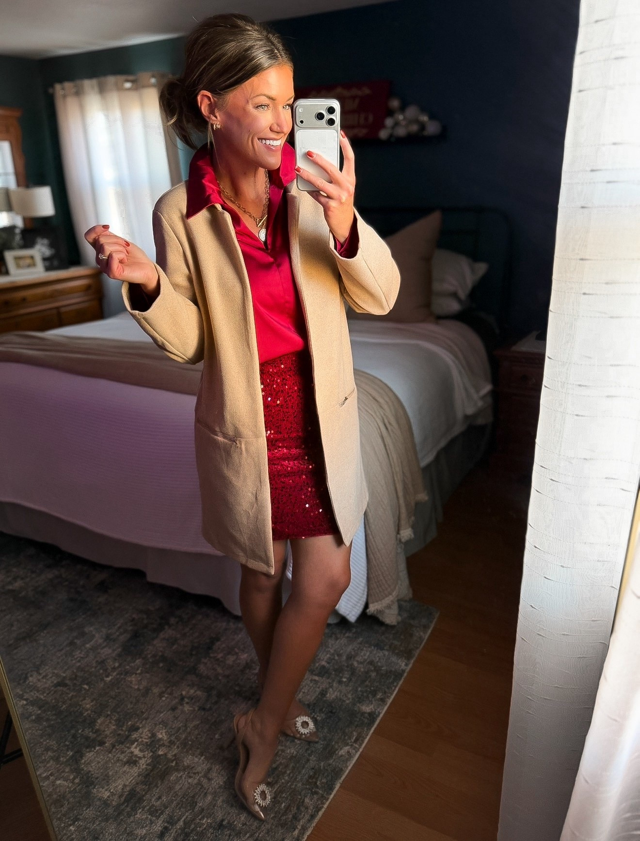 A option for your next holiday party. 
Satin top/small
Coat/small
Skirt/ medium

#LTKSeasonal #LTKStyleTip #LTKHoliday