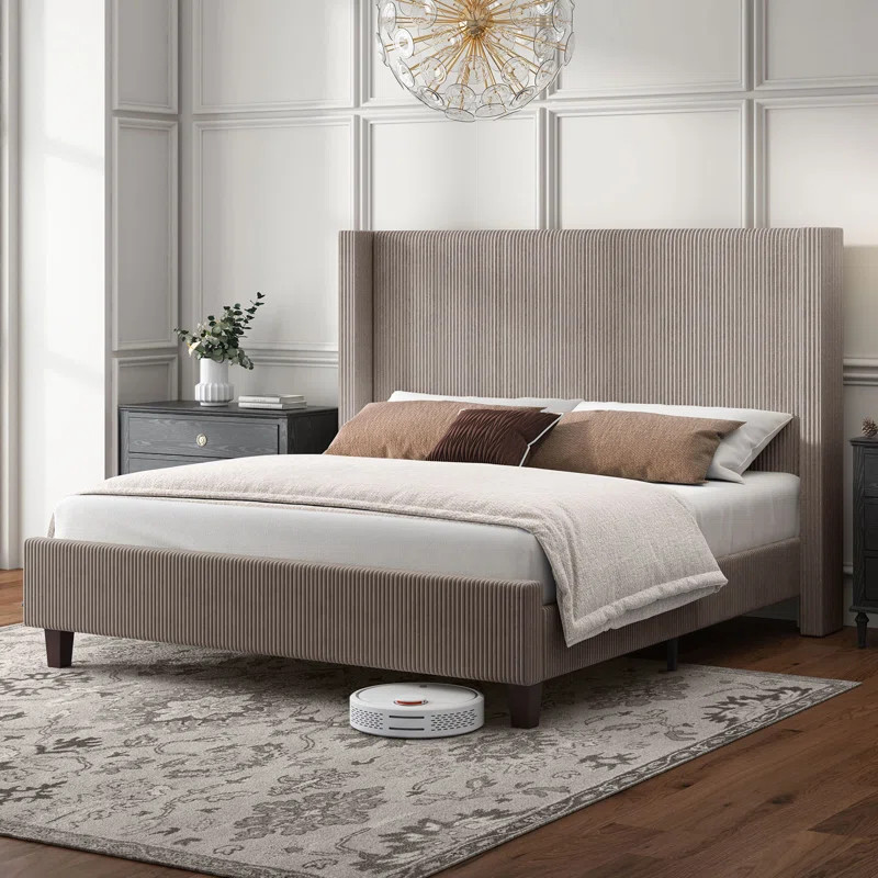 Wauseon Upholstered Bed, Corduroy/Solid Wood Leg/No Box Spring Needed/Noise Free | Wayfair North America