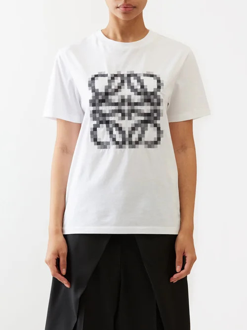 Loewe - Pixel Anagram-embroidered Jersey T-shirt - Womens - White Black | Matches (US)